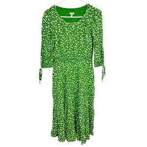 The Get Dress Size XS Green White Polka Dot Tiered Midi 3/4 Tie Sleeve